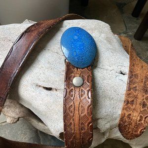 Enamel belt buckle and vintage leather belt